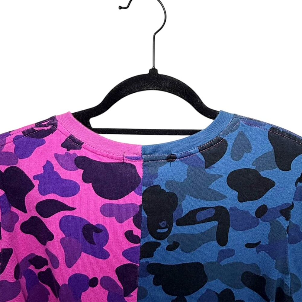 A BATHING APE Split Two Tone Leopard Ape Print Tee - Picture 4 of 9